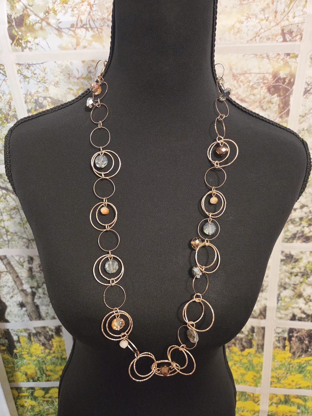 Beautiful Long Necklace With Gold And Marble
